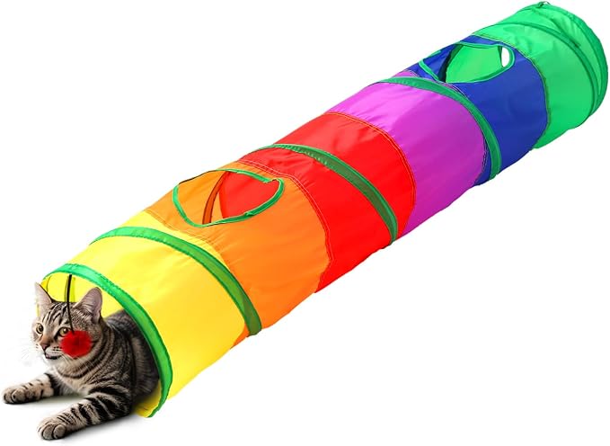 Pet Cat Tunnel, Long Straight Tunnels for Indoor Cats, Collapsible Pet Tunnel for Kitten, Puppy, Rabbit, 25cm-Wide Tunnels, Durable & Breathable, with Peek Hole Toy Ball by Tamiplay