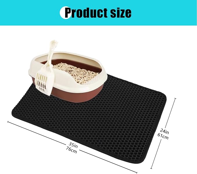Cat Litter Mat, 30"x24", Black | Double Layer, Waterproof, Litterbox Mat - Image 4