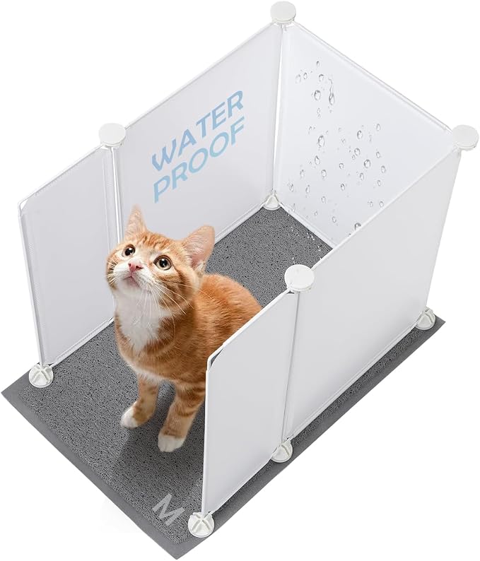 MEEXPAWS Cat Litter Box Enclosure, Splash Guard High Walls with Litter Mat | Small Litter Box Pee Shield, DIY Plastic Sheets Easy Clean, Litter Containment, Privacy Screen, Wall Protector by PETPRODUCTS