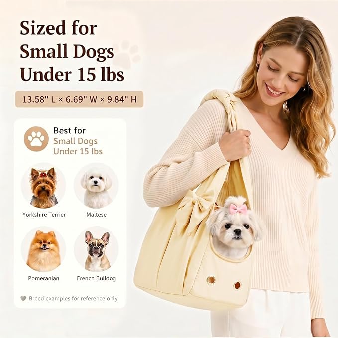 Fashion Dog Purse Carrier for Small Dogs and Cats, Soft-Sided Puppy Tote Bag Under 15 lbs, Lightweight Pet Carrier with 4 Pockets, Smart Zipper Lock, Pet Travel Bag for Travel Outdoor(Beige) - Image 3