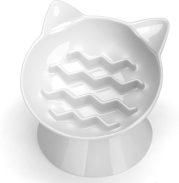 Ceramic Slow Feeder Cat Bowl, 2 Cups Tilted Elevated Honeycomb Food Dish | Premium Ceramic Material, Suitable For Dry And Wet Food, Honeycomb Structure Reduces Vomiting & Bloating For Cats by Unknown
