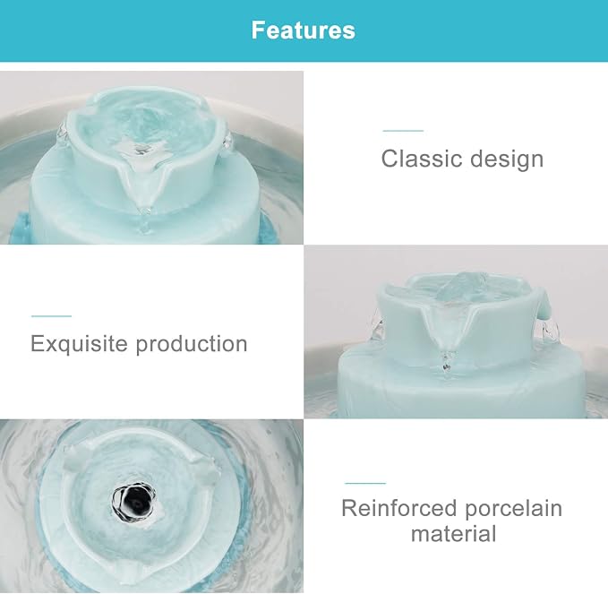 Wonder Creature Ceramic Cat Water Fountain, Stable Cupcake Design, 71oz | 2.1L Pet Fountain with Anti-Tip Ceramic Design, 2 Quiet Pumps, 360° Water Flow, 3 Filters for Cats and Dogs - Image 3