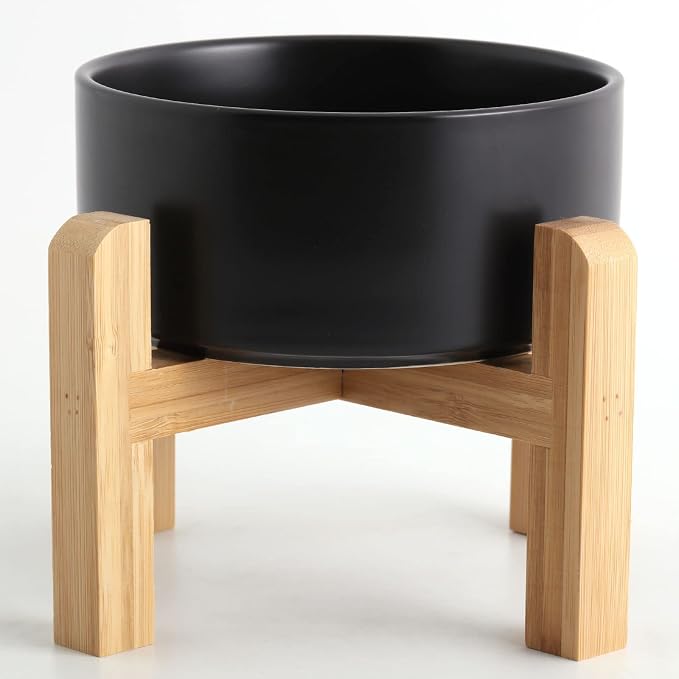 Petygooing Black Elevated/Raised Ceramic Dog Bowl for Small Breeds, Dog Food Water Dish with Stand,Pet Feeding Bowl with Anti Slip Rubber for Cats and Small Dogs Puppy 13.5 OZ (5.1In / 1.7 Cups) by PetygooingforYOURLOVEDPET