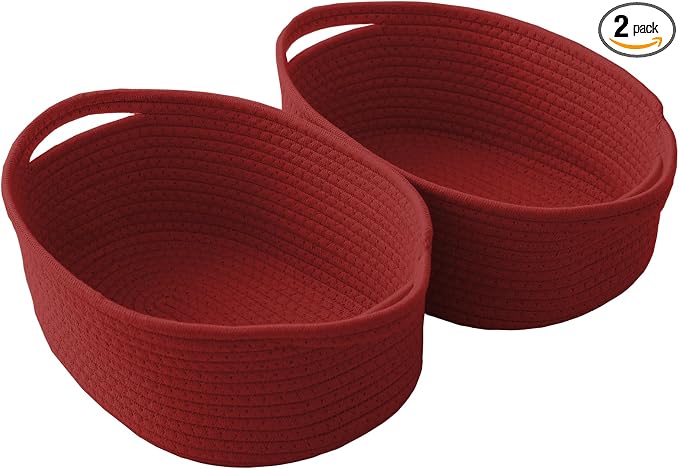 JMvicyroam Small Woven Basket, Empty Gift Basket, Red/2 Pack | Small Gift Basket, Cotton Rope, 12 x 8 x 22 in, Handles, Includes Ribbon and Bag, Birthday Gift Basket by JMvicyroam