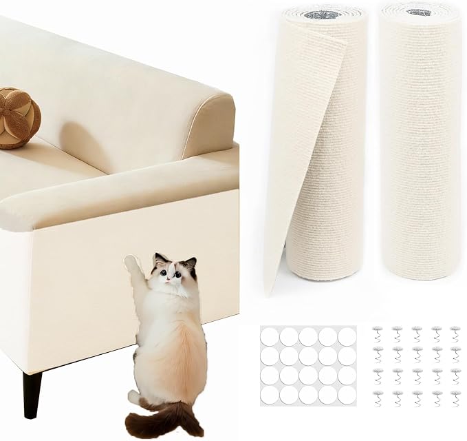 78.8"x15.8" Beige Cat Scratch Mat for Furniture DIY Climb Cat Scratcher Mat for Covering Cat Tower,Cat Scratching Post(2M,Beige) by LQVEAIR