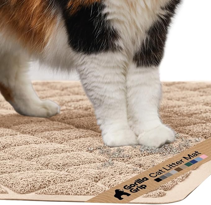 GORILLA GRIP Cat Litter Box Mat, Cushioned Coil Mesh Litter Trapping Mats, Scatter Control Supplies for Less Mess, Phthalate Free, Ultra Deep Catch Grooves, Rinse or Vacuum to Clean, 17x11 Beige by Unknown