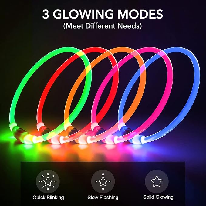 Light Up Dog Collar - Type-C Rechargeable LED Dog Collar - 360° Glow in the Dark Pet Collar for Small Medium Large Dogs, TPU Cuttable Puppy Collar Safety Dog Lights for Night Walking (Red 70cm) - Image 2
