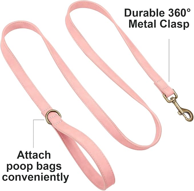 Didog PU Leather Dog Leash for Small Dogs, 5/8in x 5ft, Pink | Soft Grip Full Control, Easy Clean, Metal D-ring for Poop Bag Holder, Tangle-Free 360° Swivel Clasp, for Walking & Training - Image 3