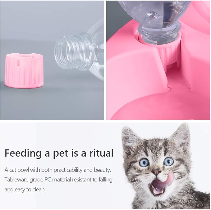 MILIFUN Double Dog Cat Bowls - Pets Water and Food Bowl Set, 15°Tilted Water and Food Bowl Set with Automatic Waterer Bottle for Small or Medium Size Dogs Cats - Image 5