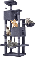 DUMOS Large 66 Inch Cat Tree Tower with Scratching Posts, Indoor Use | Tall Multi Level Cat Climbing Tower with Hammock, Pet Condo for Cats and Kittens Play, Dark Grey by DumosLifestyle