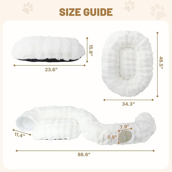 Extra Large Cat Tunnel, 47.2in Luxury Tunnel for Large Cats | Extra Long Bubble Fleece Big Cat Tunnel with Washable Mat, Skin-Friendly Large Tunnel for Cats, Puppy, Rabbits White - Image 5
