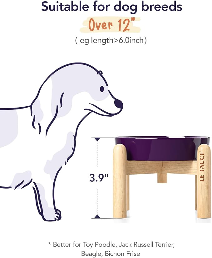LE TAUCI Ceramic Slow Feed Dog Bowls, Elevated for Small Breeds, Anti-Gulping, Non-Slip, 6 inch, Purple - Image 5