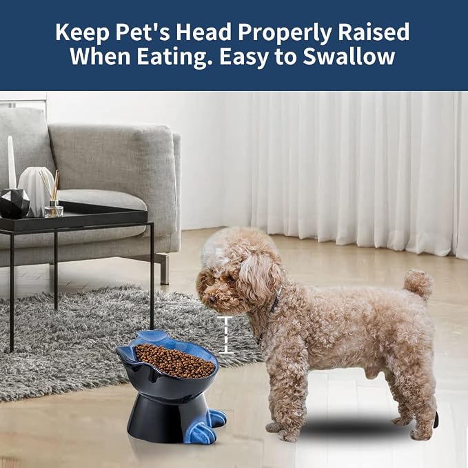 Nihow Elevated Ceramic Dog Bowls: 6.5 Inch Raised Dog Bowl for Food & Water | Food Safe Bowl for Medium/Small Size Dogs - Vivid Blue Puppy Bowls for Protecting Pet's Spine (1 PC) - Image 4