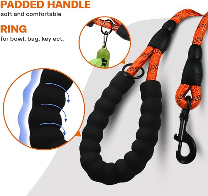 Taglory Rope Dog Leash for Medium Large Dogs, 4 FT Padded Handle, Orange | Climbing Rope for Strong Pullers, Reflective for Night Walks and Training, Comfortable Grip, Anti-tangle Swivel Clip 1/2 inch - Image 4