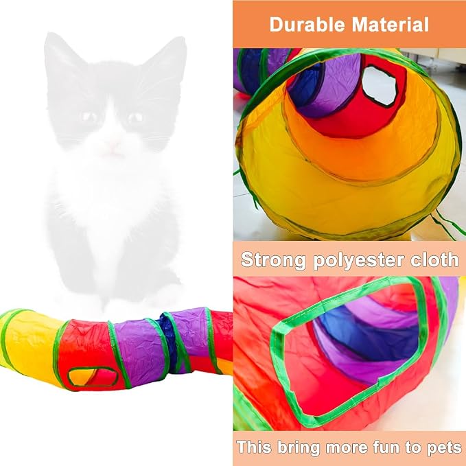 Cat Tunnel, Cat Tunnels for Indoor Cats, S-Shape Foldable Cats Cave | Interactive Toy Pet Tube with Interactive Peephole Crinkle Sounds for Rabbits, Kittens, Ferrets, Puppy Playing & Exploring - Image 4