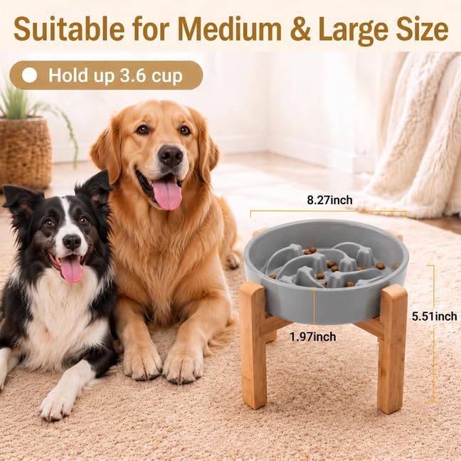 Elevated Ceramic Slow Feeder Dog Bowls Anti-Choking Slow Feeding for Medium& Large Anti-Slip Non-Lead & Toxic Durable Easy to Clean Maze Slow Feeder Bowl（8.66in Gray Stars Pattern） - Image 3