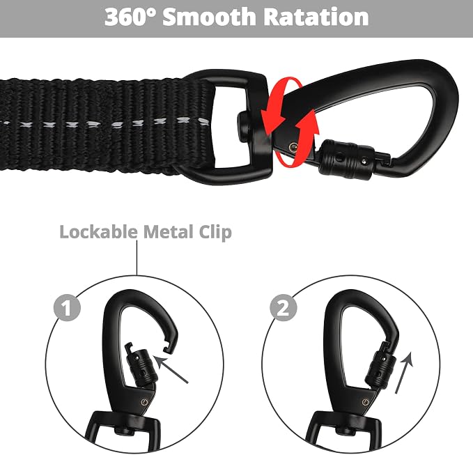 Long Dog Leash 20 FT: Heavy Duty Rope Leashes for Dogs Training with Swivel Lockable Hook Reflective Threads Bungee and Padded Handle - Dog Lead for Large Small Medium Dogs Outside Walking Hiking Grey - Image 4