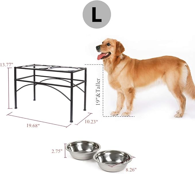 Elevated Dog Bowls Raised Pet Feeder Cat Food Water Diner Stand Set | W/ 2 Removable Stainless Steel Bowls (2 Quarts/13.77" in Height) for Large Breed Dogs Easy to Clean - Image 3