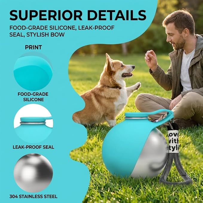 Dog Water Bottle Portable, 2 in 1 Stainless Steel 10oz Dog Water Bowl, Blue | Leak-Proof Pet Water Dispenser for Small & Medium Dogs, Pet Drinking Holder for Walking Hiking Outdoor Activities - Image 3