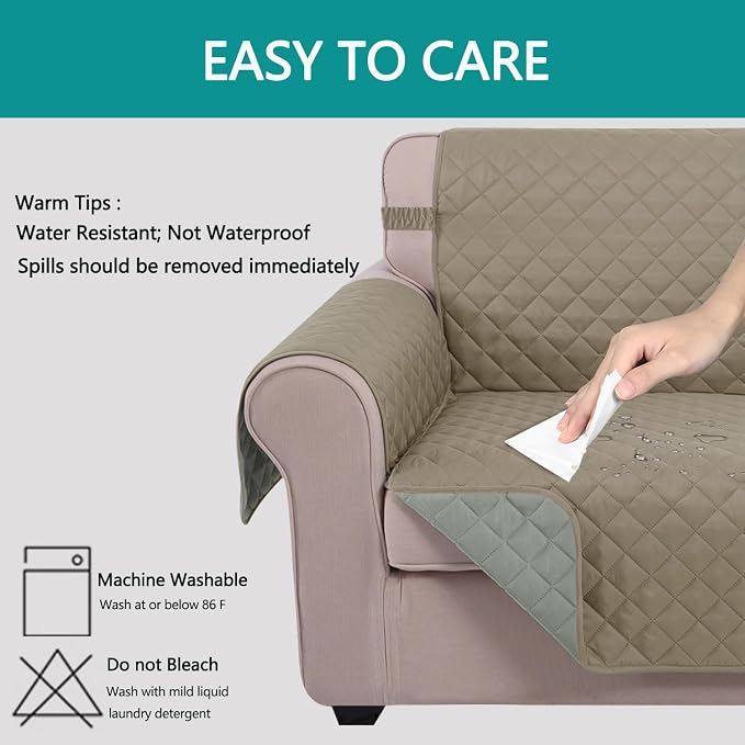U-NICE HOME Reversible Sofa Cover Couch Cover for Dogs, Khaki/Light Grey | 68''Sofa Mat Washable, Pet Friendly, Elastic Straps, Water Repellent, Furniture Protector for 3 Cushion Couch - Image 3