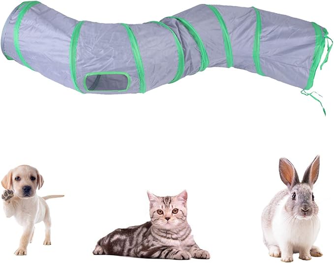 iCAGY Cat Tunnel Toys for Indoor Cats Kittens Rabbits, Pet Toy Play Tunnels | Interactive Crinkle Pop Up Tunnel Toys, Relieve Cat Boredom, Gray 47" Shape S - Image 3