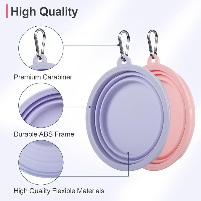 Kytely Collapsible Dog Bowls Medium, 2Pack Foldable Dog Travel Bowl, Portable Pet Water Food Bowl with Clasp, Pet Cat Feeding Cup Dish for Traveling, Walking, Hiking (Lavender & Pink) - Image 6