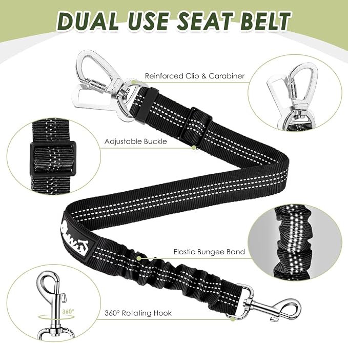Lukovee Dog Car Harness Seat Belt, Harness & Seatbelt with 2 in 1 Buckle | Adjustable Soft Breathable Mesh Harness, Reflective Elastic Reflective Tether, for Small Medium Large Dogs Pets (CF, XS) - Image 7