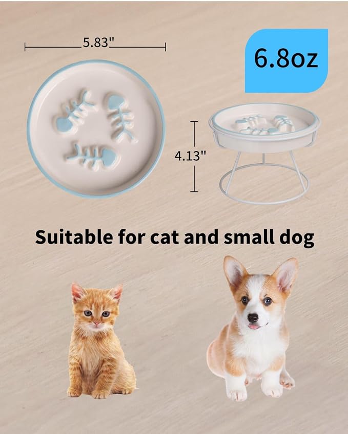 Ceramic Elevated Cat Bowls Set, Anti Vomit, Removable Dishes, Pink & Blue | Removable Ceramic Bowls Elevated Anti Vomit Food & Water Feeding Pink & Blue Set - Image 2