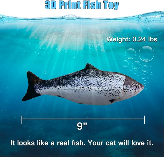 TOOGE 2 Pack 9" Floppy Fish Cat Toys with SilverVine and Catnip for Indoor Cats Interactive Flopping Fish Cat Kicker Catnip Toys for Cats Puppy Small Dogs (Salmon + Rainbow Trout) - Image 4