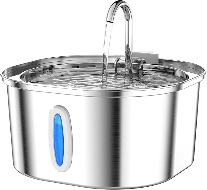 PEKTACO Cat Water Fountain, 3.2L/108oz Stainless Steel Pet Water Fountain | Cat drinking fountain, dishwasher safe, with triple filtration, quiet pump, and visible water window for cats and small pets by PEKTACO