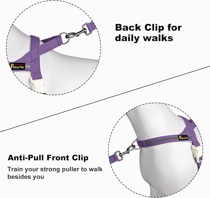 Plutus Pet Cotton Dog Harness and Leash Set, Reflective and Soft Padded, Quick Fit Vest Harness, for Small, Medium and Large Dogs, Medium Purple, L - Image 3
