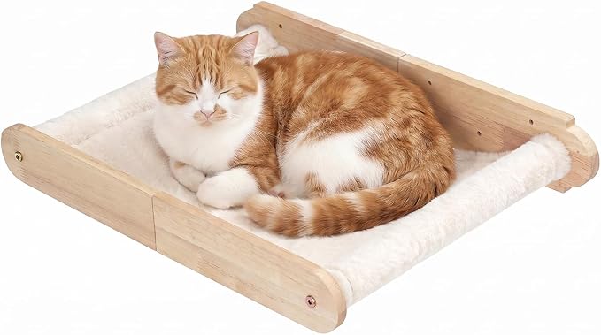 HOOBRO Wooden Cat Hammock with Soft Fabric, Cat Shelves & Furniture, Wall Mounted Cat Beds and Perches for Lounging, Playing, Sleeping, Holds up to 40 lb, Easy to Install, Natural NL03CS03N2 - Image 5