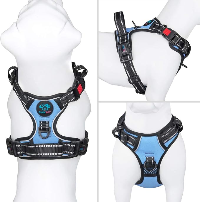 No Pull Dog Harness Reflective Adjustable Vest with Training Handle | Name ID Pocket, 2 Metal Leash Hooks, 3 Snap Buckles [Easy to Put on & Take Off](S, Baby Blue) - Image 2