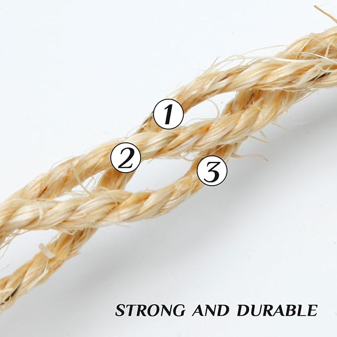 Cat Natural Sisal Rope 1/4 Inch 6mm 98-Feet for Cat Scratching Post Tree Tower Replacement Repair and Replace, DIY Hemp Twine Rope for Cat Scratching Furniture Window Perch and Crafts Gardening - Image 3