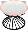 Elevated Cat Bowls,6.3" Wide Raised Ceramic Cat Food Bowl with Anti-Slip Metal Stand for Indoor Cats,Whisker Friendly,Protect Pet's Spine Pet Food Dishes for Flat Faced Cats and Kitten (Pink) by Meowgod