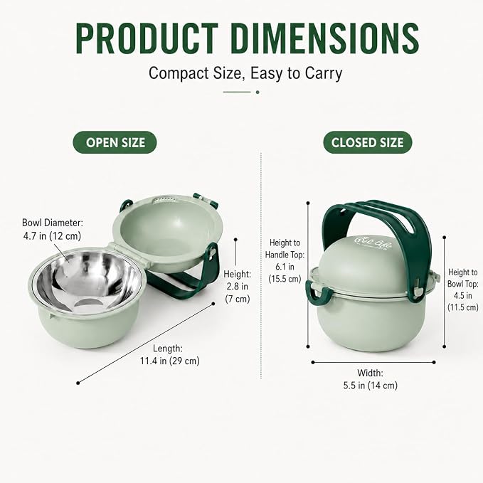 Travel Pet Bowl, Portable Dog and Cat Food & Water Bowl with Handle - Non-Slip, Easy to Clean, Made with Food Grade Plastic & 18/8 Stainless Steel for On-The-Go Pets (Sage Green) - Image 4