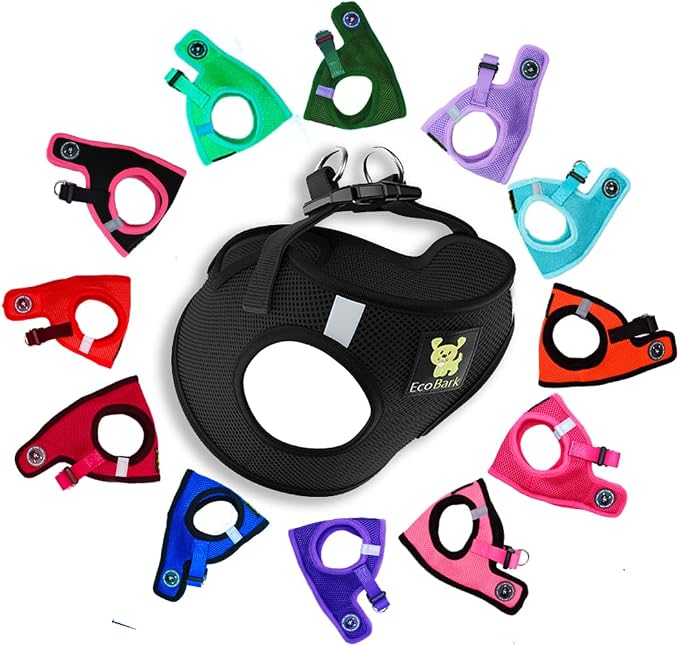 EcoBark Step in Dog Harness - Eco-Friendly Small Breed Harnesses for Small and Medium Dogs - Reflective and Adjustable Mini Body Halter Vest -Tiny Soft Mesh Toy Breed Harness (Black, Large) by EcoBark