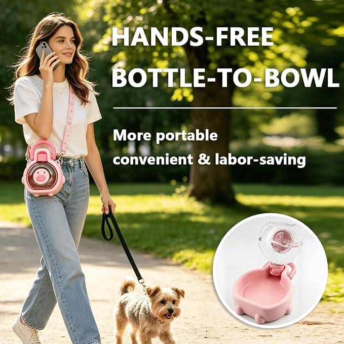 2-in-1 Crossbody Portable Dog Water Bottle with Foldable Bowl Base, 13.5oz, Adjustable Water Flow, Ideal for Small & Medium Dogs on Daily Walks and Pet Trips （Yellow） - Image 2