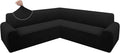 ALIECOM Corner Sectional Couch Covers Washable Sofa Cover L Shaped Couch Cover for Dogs Pets Stretch Soft Sectional Slipcovers with Non Slip Strips U Shape Furniture Protector (Dark Black, Large) by ALIECOM