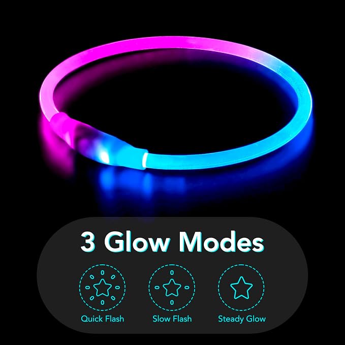 Colaseeme Light Up Dog Collar, USB Rechargeable Glow Necklace, Pink+Blue | Waterproof IP67, Cut-to-Fit TPU, 360° Night Safety, Pet Visibility Light, Camping & Walking, Fits Small-Large Dogs - Image 3