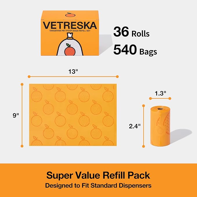 VETRESKA Citrus Scented Dog Poop Bags, 540 Counts, Leak Proof | Extra Thick and Large Pet Waste Bags for Dogs Walking and Cat Litter, 36 Refill Rolls - Image 5