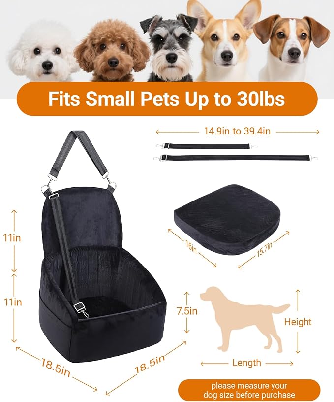 NUPIDA Dog Booster Car Seat with Extend Backrest for Small Medium Pet | Easy Install, Up to 30 lbs, Washable Removable Cover, Non-Slip Bottom, Large Storage Pockets, 2 Safety Leashes - Image 5