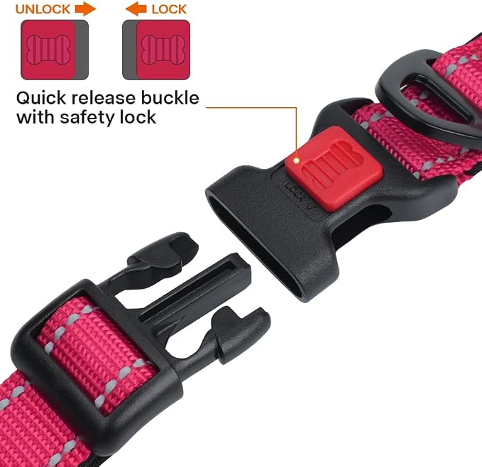 Taglory Reflective Dog Collar for Large Dogs, Comfort for Safe Night Walks | Soft Neck Cushioning, Adjustable 16-24 in, Sturdy Webbing Withstands Strong Pullers, Zinc Alloy D-Ring for Leash and ID Tags - Image 3