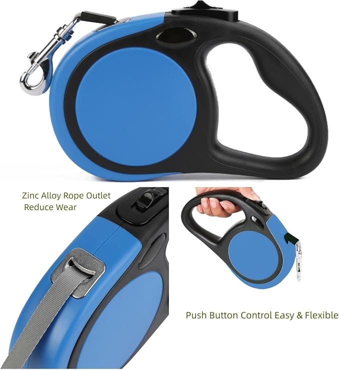 Dual Retractable Dog Leash Small Breed (Up to 44 Lbs Each) - 18.5 FT Extendable Double Headed Pet Leash with Poop Bags, Non Slip Grip - One Button Break & Lock, 360° Tangle-Free (Blue, Medium) - Image 2
