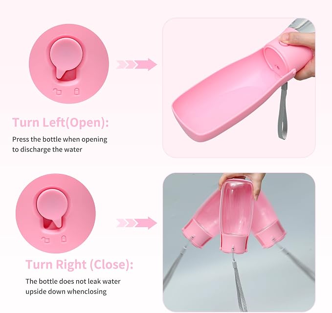 Portable Dog Water Bottle 19oz Pink | Foldable pet water dispenser, food grade plastic, ease to use for outdoor walking, hiking, travel - Image 5