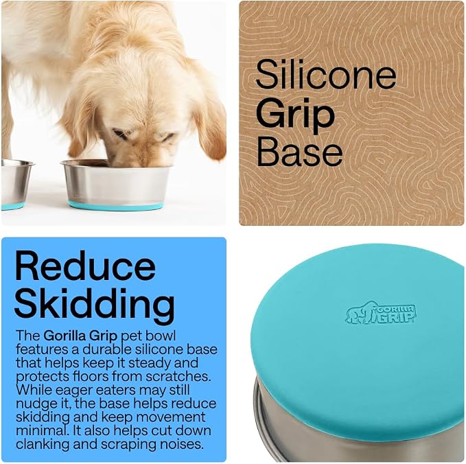 GORILLA GRIP Dog Bowls, Food Grade Stainless Steel, 2 Set, 2 Cup, Turquoise | 304 Stainless Steel Pet Feeding Bowls Hold 16 fl oz Each, Dishwasher Safe, Rust Resistant, BPA Free Rubber Base - Image 3