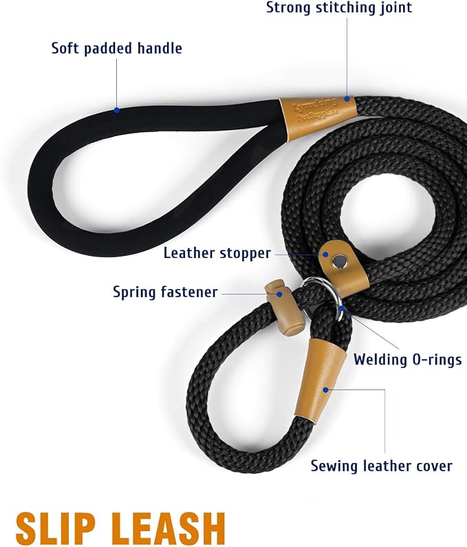 Dog Leash Slip Lead Braided Rope Pet Training Loop Leashes 5ft 6ft 8ft | Lynxking Strong Heavy Duty 1/2" 3/8", Durable Padded Handle No Pull Basic Training Nylon Lead,Small Medium Large Dogs Puppy - Image 3