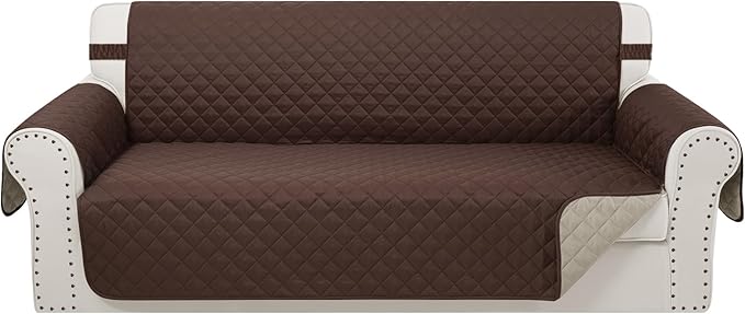 Reversible 4 Seater Sofa Cover 91 Inch Large Couch Cover Furniture Protector(Sofa XX-Large,Chocolate/Beige) | Couch Cover Furniture Protector with Foam Sticks Elastic Straps Furniture Protector for Pets Children Dog Cat by LuxshareHome