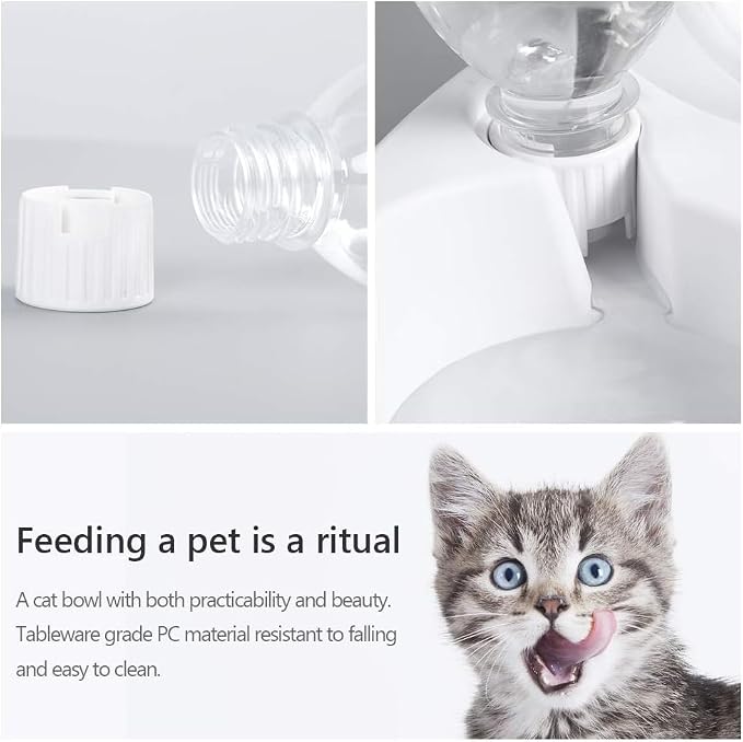MILIFUN Double Dog Cat Bowls - Pets Water and Food Bowl Set, 15°Tilted Water and Food Bowl Set with Automatic Waterer Bottle for Small or Medium Size Dogs Cats - Image 5