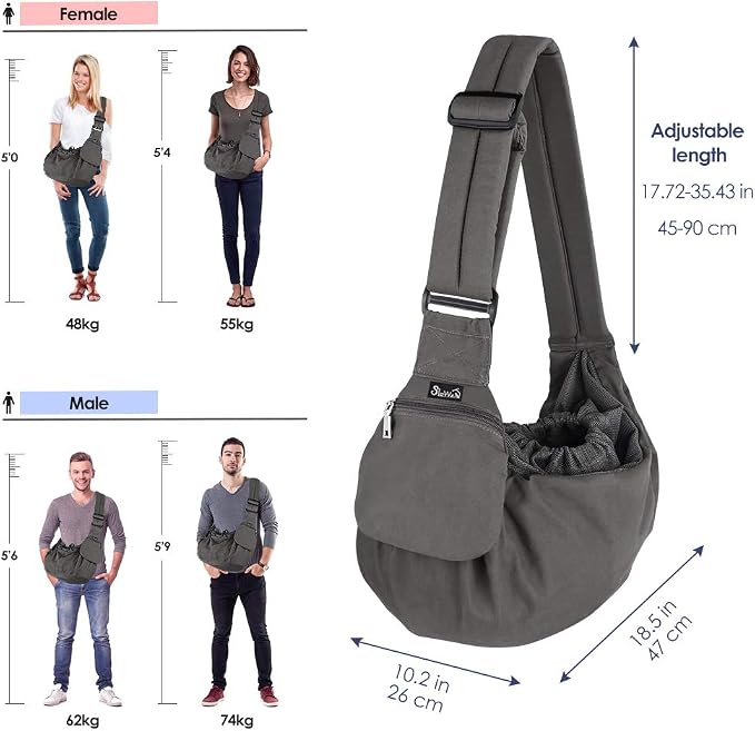 Lukovee Pet Sling, Small Pet Carrier, Hard Bottom Support & Safety Hook | Adjustable Drawstring Opening, Comfortable Padded Shoulder Strap, Zipper Pocket, Dog Slings Purse for Small Dog Cat (Grey) - Image 7